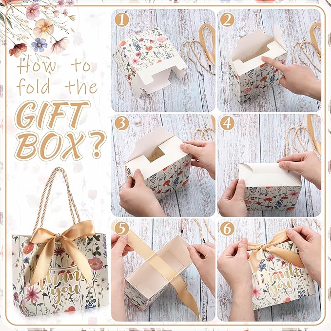 Moinchore 40 Pack Wildflower Thank You Gift Bags with Handles Small Thank You Party Favor Bags with Bow Wedding Welcome Tote for wedding Holiday Bridal Shower Party(Vintage Wild Floral)