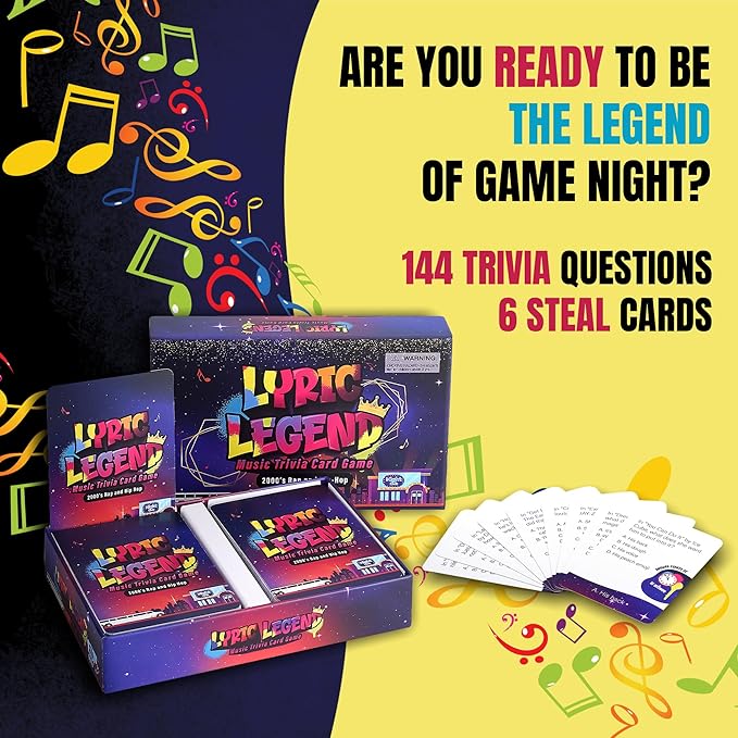 Lyric Legend 2000s Hip-Hop and Rap Music Trivia Game Collection – Expandable Multi-Deck Finish The Lyrics Party Game Set for Game Night, Families & Groups - 3 Games in One Box!