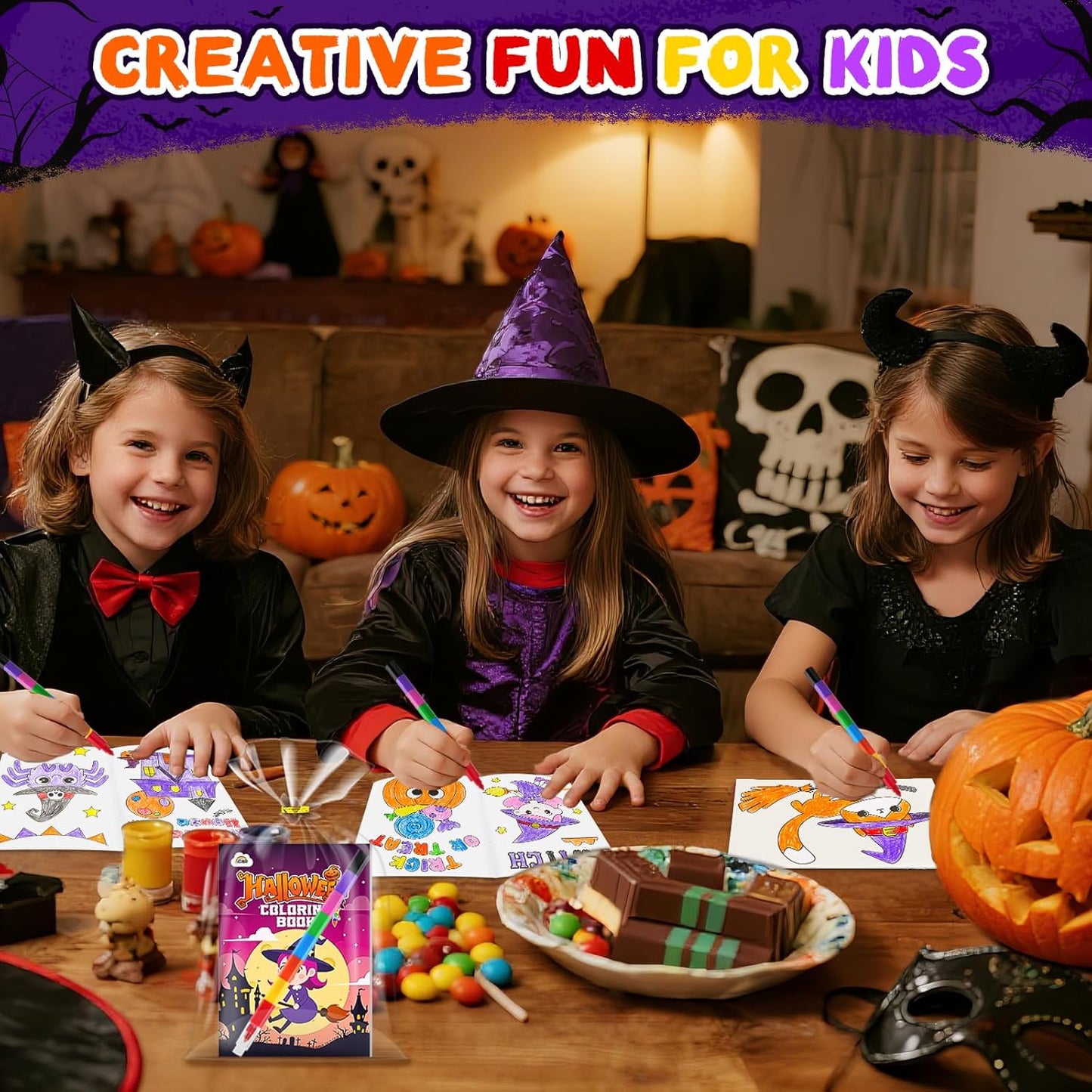 ZMLM 24 Coloring Books for Kids Party Favors: Bulk 24 Crayons Mini Coloring Books for Kids Ages 4-8 Birthday Goodie Bags Stuffers Toddlers Return Gifts Classroom Prizes Teacher Crafts (Halloween)