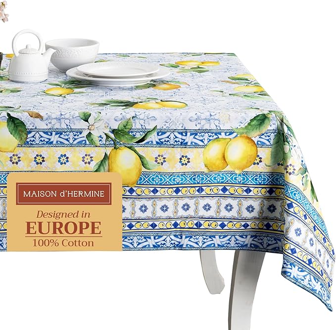 Maison d' Hermine Table Cloth Rectangle Table 100% Cotton 70 x 90 Inches Tablecloth Reusable Decorative for Dining Room Farmhouse Home Valentines Day Decorations Spring Summer - Citrus