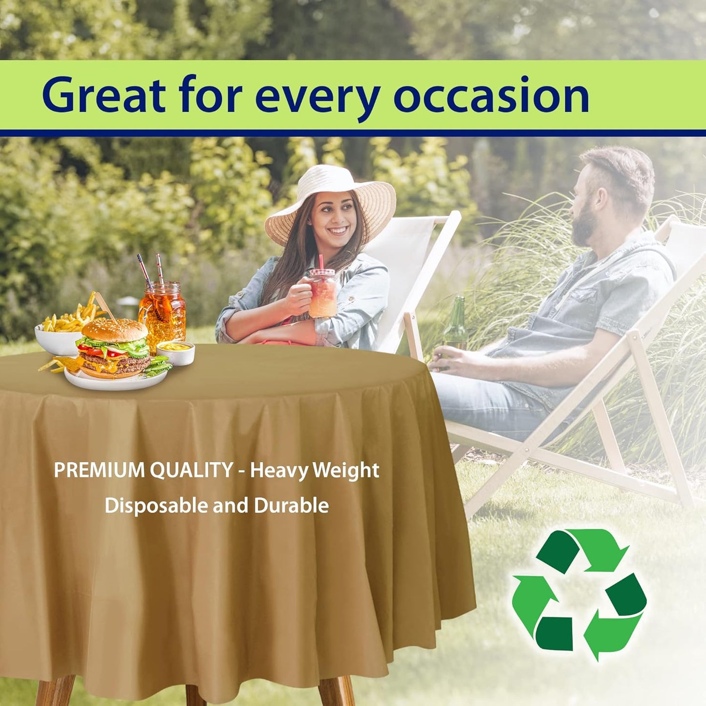 Gold Disposable Plastic Tablecloth for Round Tables (36 Pack) Table Cloths for Parties, Events & Weddings, Indoors & Outdoors, 84 inches, Plastic Table Cover