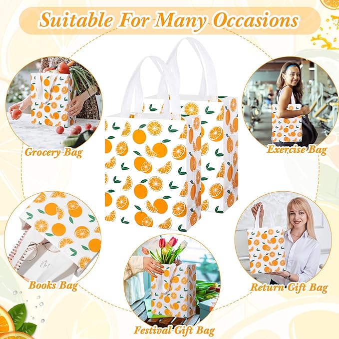 Supervitae 24 Pack Cutie Gift Bags Medium Goodie Orange Citrus Party Favor Bags Reusable Non Woven Totes for Fruit Birthday Wedding Baby Shower Party Family Holiday Travel(9.8" x 7.9" x 3.9")