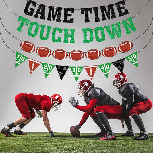 Game Time Touch Down Football Banner - Pre-Strung 9.8ft Strands Football Party Decorations for Birthday Parties