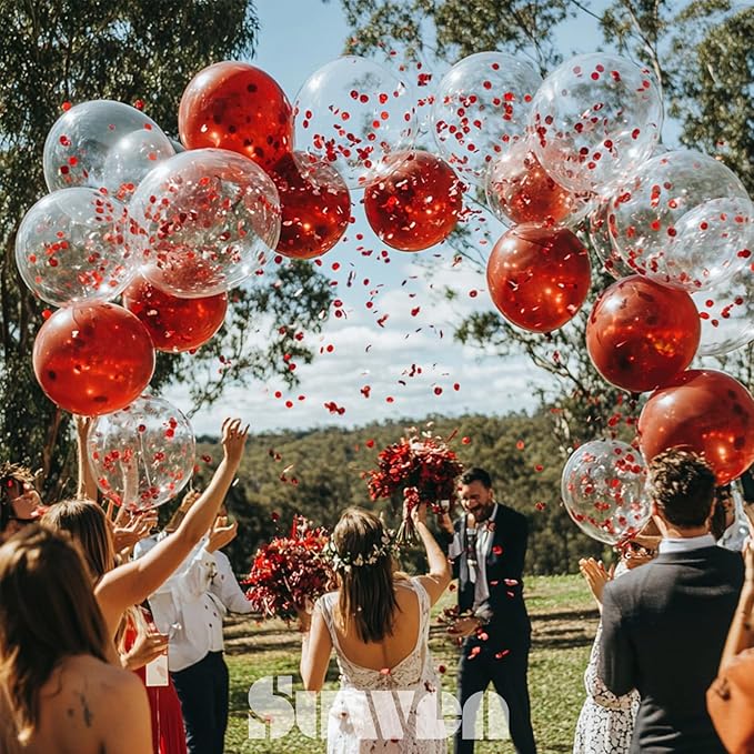 SUWEN Red Balloons and Confetti Balloons Set 47PCS Shiny Latex Helium Red Balloon for Birthday Valentine Mother's Day Anniversary Party Decorations