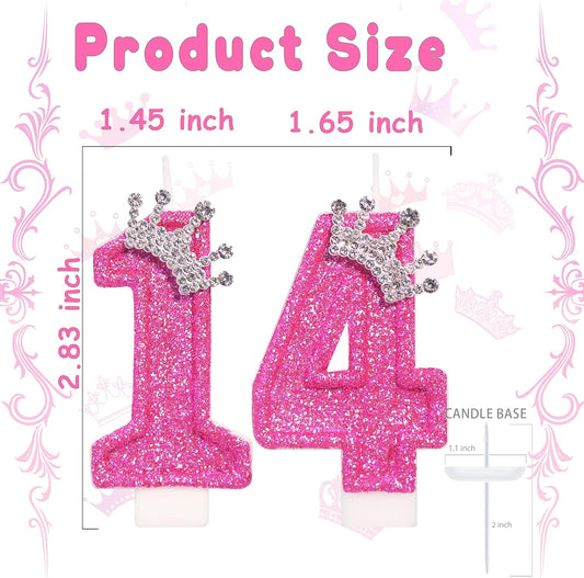 Birthday Candle for Cake, Crown Rose Number Candles, 2.76 inch Number Happy Birthday Candle, Cake Topper Decoration for Birthday Party (Number 14)