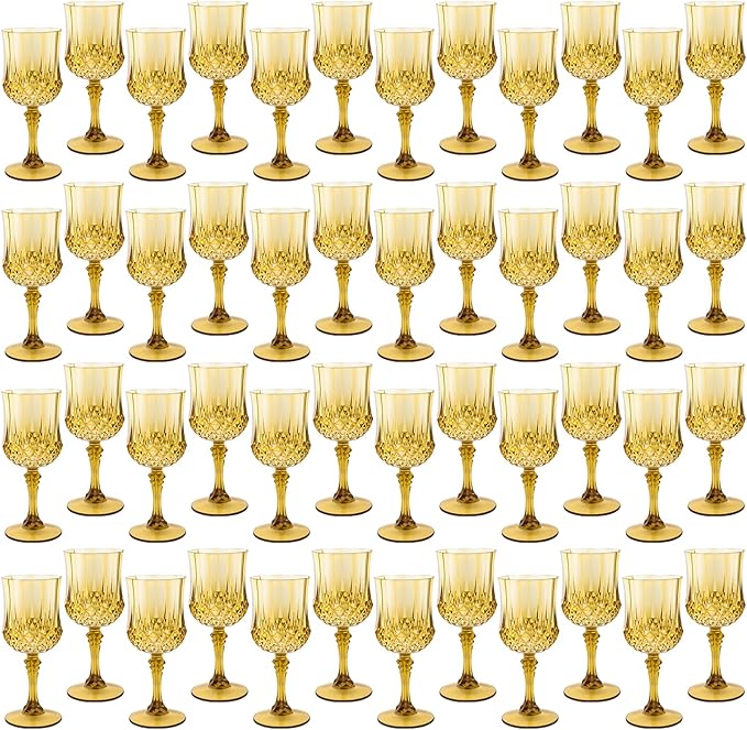 Plastic Wine Glasses, Plastic Goblets Vintage Style Cordial Unbreakable Drinking Glasses, Reusable Drinkware for Wedding Reception, Grand Event Party Supplies, Easter (48, Gold)