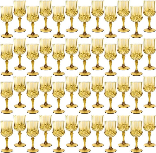 Plastic Wine Glasses, Plastic Goblets Vintage Style Cordial Unbreakable Drinking Glasses, Reusable Drinkware for Wedding Reception, Grand Event Party Supplies, Easter (48, Gold)
