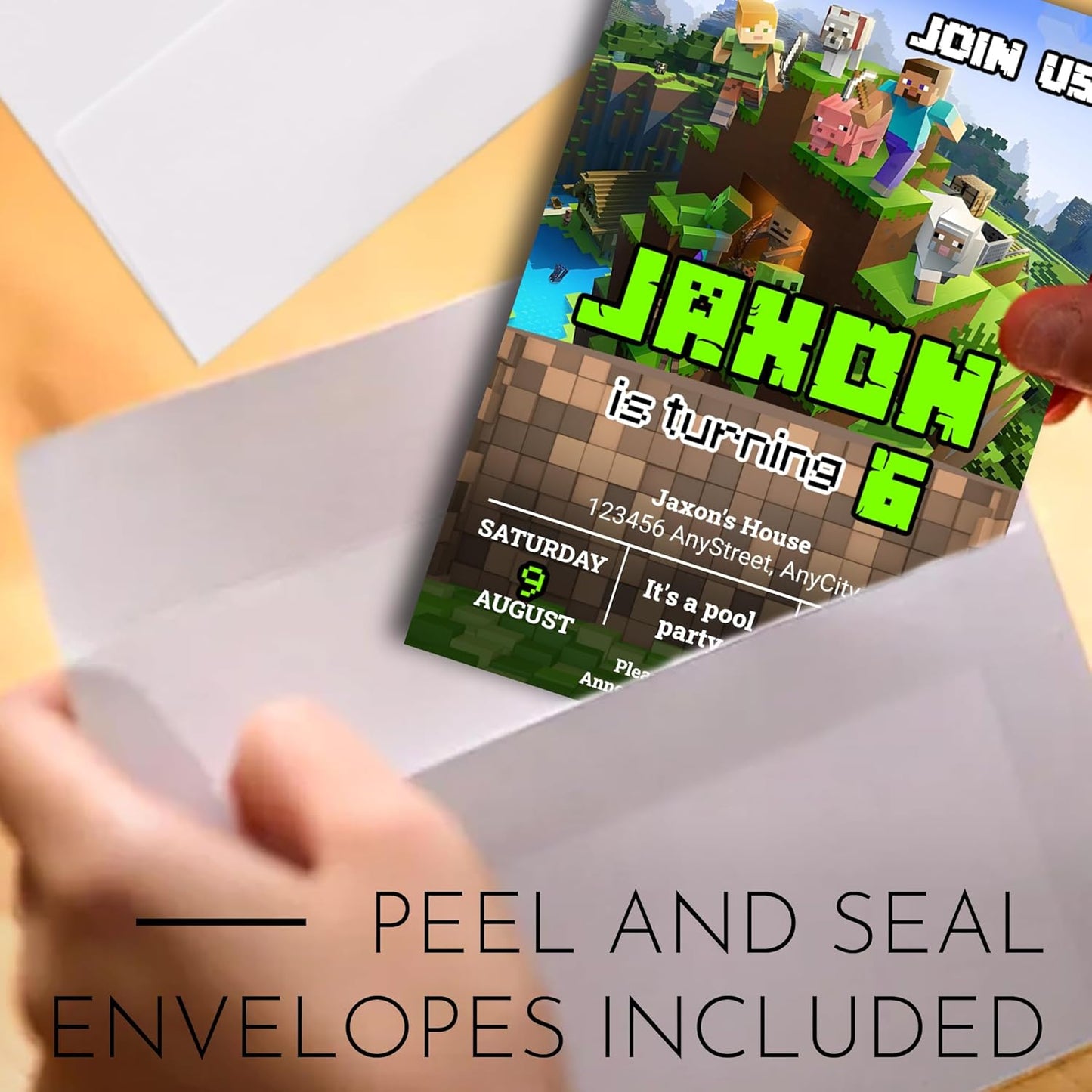 Fully Customizable minecraft Birthday Party Invitations, 4 x 6 inches, with Self-Sealing Envelopes, Gaming Theme Design, minecraft Birthday Invitations for Boys and Girls (Minecraft/Game)