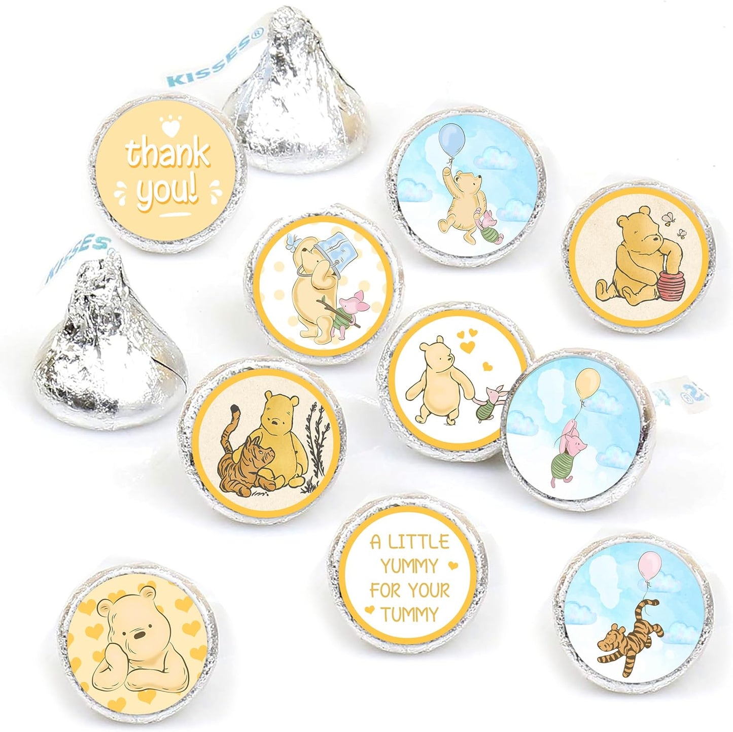 Winnie the Pooh Baby Shower Games - Guess How Many Candies Standing Sign, 50 Guessing Cards, 180 Stickers
