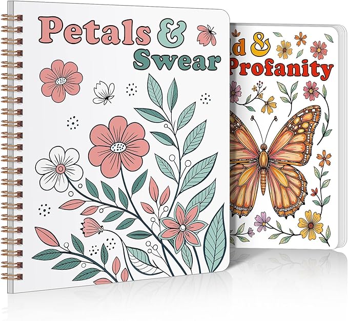 SKYDUE Aesthetic Adult Coloring Book Set of 2, Coloring Books for Adults Relaxation, Spiral Bound Funny Animal & Flower Designs for Stress Relief, Gift for Women and Men