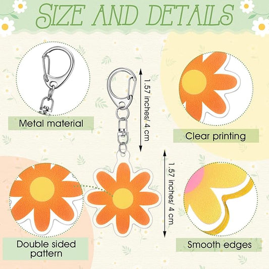 Kenning 50 Pcs Flower Keychain Daisy Party Gifts Cute Handbag Key Chain Floral Charm for Mom Mother's Day Handbag Bag Earphone Case Decoration Purse Accessories(Groovy)
