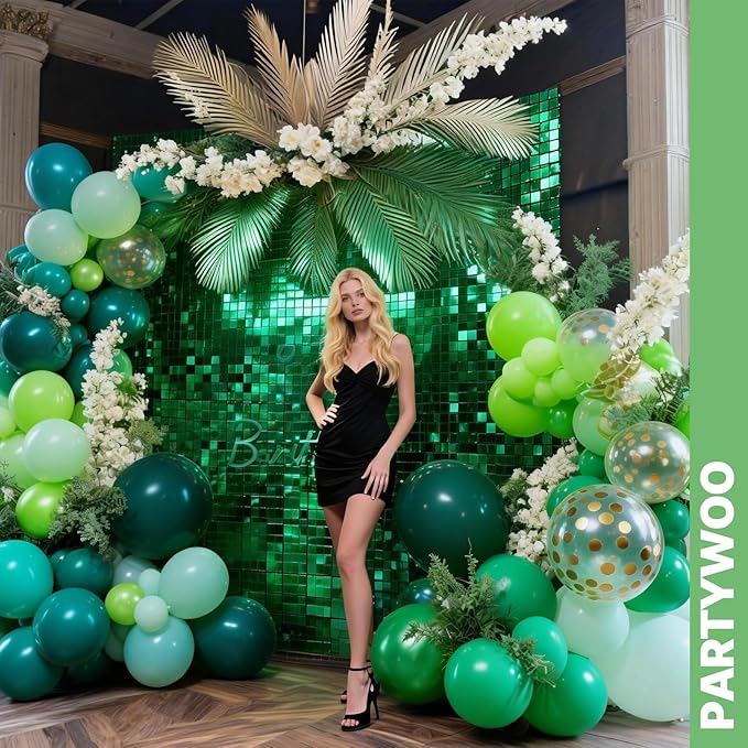 PartyWoo Green Balloons 65pcs 12 Inch Light Lime Dark Emerald Hunter Forest Metallic Green Gold Confetti Balloons for Baby Shower Wedding Engagement Jungle Woodland Birthday Party Decorations