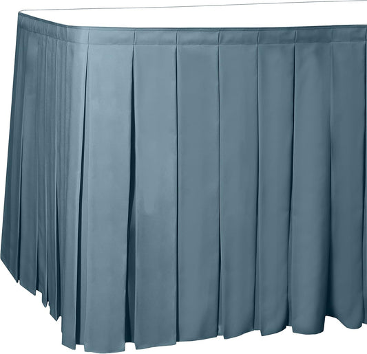Ultimate Textile Pleat Polyester Fabric Table Skirt - Machine Washable, Flame Resistant, Cut & Sewn in NJ, Desk Skirt - Slate, 21' Box Pleat x 42" h