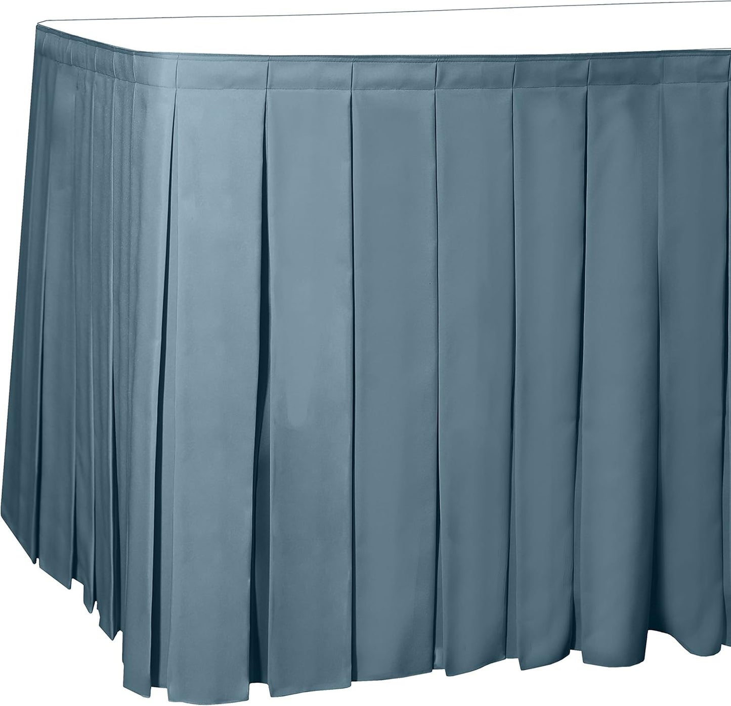 Ultimate Textile Pleat Polyester Fabric Table Skirt - Machine Washable, Flame Resistant, Cut & Sewn in NJ, Desk Skirt - Slate, 14' Box Pleat x 42" h