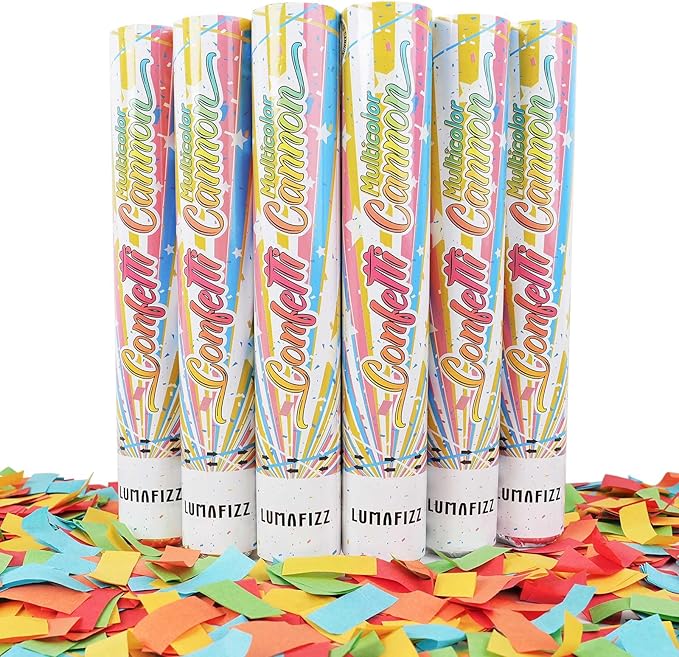 12 InchConfetti Biodegradable [6 Pack Confetti Cannons | Multicolor Confetti Poppers for Wedding Celebration, Birthday Party Christmas Eve and Christmas Gifts and New Year Celebration (Dopamine color)