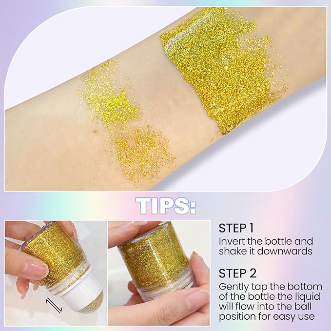 Erinde Holographic Body Glitter Gel, Roll-On Face Hair Glitter for Mermaid Makeup Festival Party Rave Accessories, Chunky Sequins Chameleon Shimmer Christmas Makeup for Women Girls, 05 Cherry Glow
