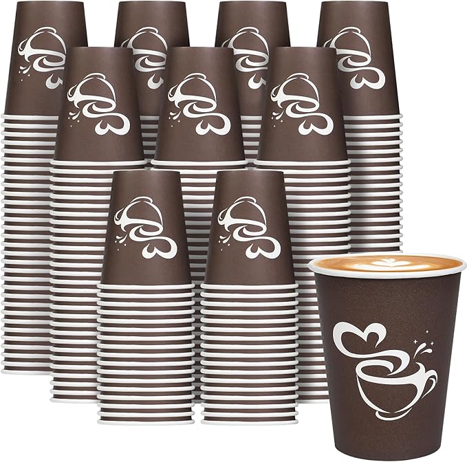 400 Count 8 oz Paper Coffee Cups, Disposable Drinking Cups for Hot or Cold Beverage, 8 ounce Brown Coffee Cups for Party, Business, Travel, Picnic