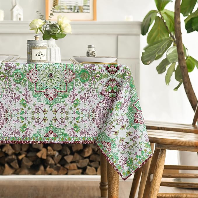 Horaldaily Boho Bohemia Style Tablecloth 60×104 Inch Rectangular, Green Vintage Country Rustic Farmhouse Magical Fall Orange Washable Seasonal Table Cover for Party Picnic Dinner Decor