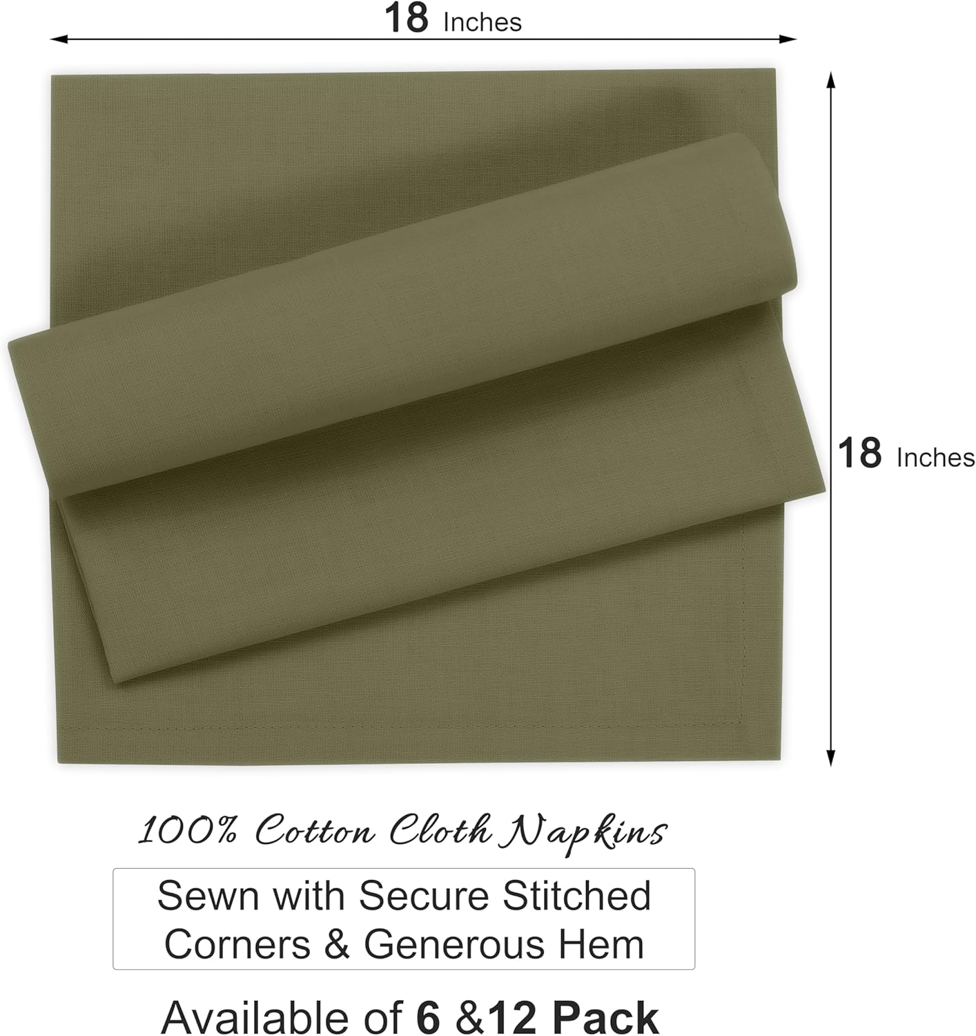 Ruvanti Premium Cloth Napkins Set of 12, 18x18 Inches, 100% Cotton, Washable, Soft & Absorbent, Perfect for Wedding, Christmas, ‎Thanksgiving Dinners -Capulet Olive