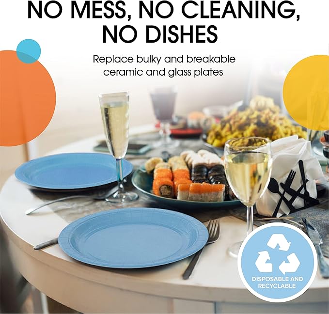 Exquisite Light Blue Paper Plates Disposable Heavy Duty 7 Inch Light Blue Disposable Plates For Party 100 Pcs Heavy Duty Paper Plate 350 GSM, Birthday Party Supplies Plate Set