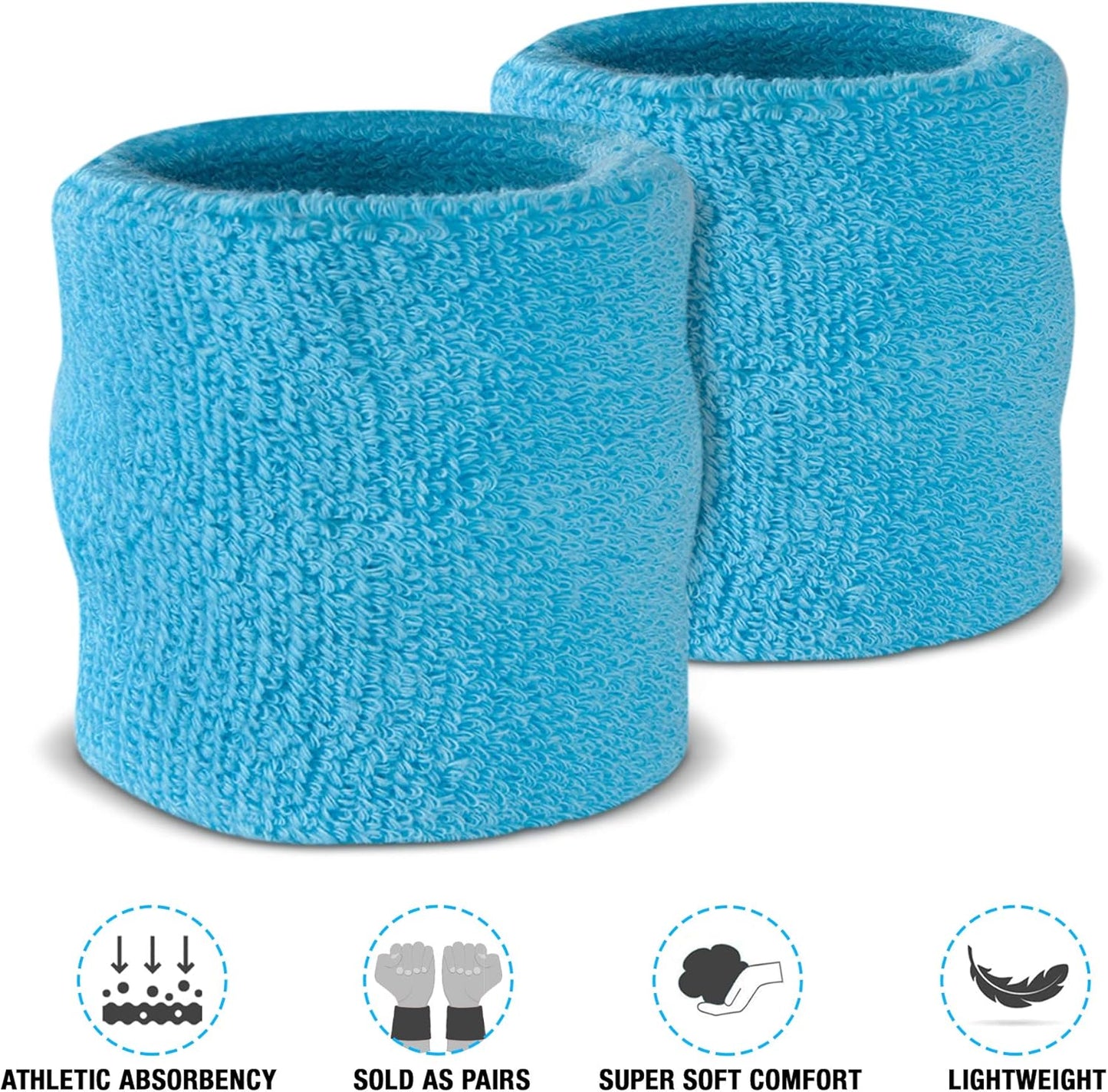 Suddora Wrist Sweatbands, Absorbent and Breathable Thick Cotton Bands for Working Out, Gymnastics, Basketball, Tennis, and Football, Multiuse Wristbands for Costumes and Cosplay