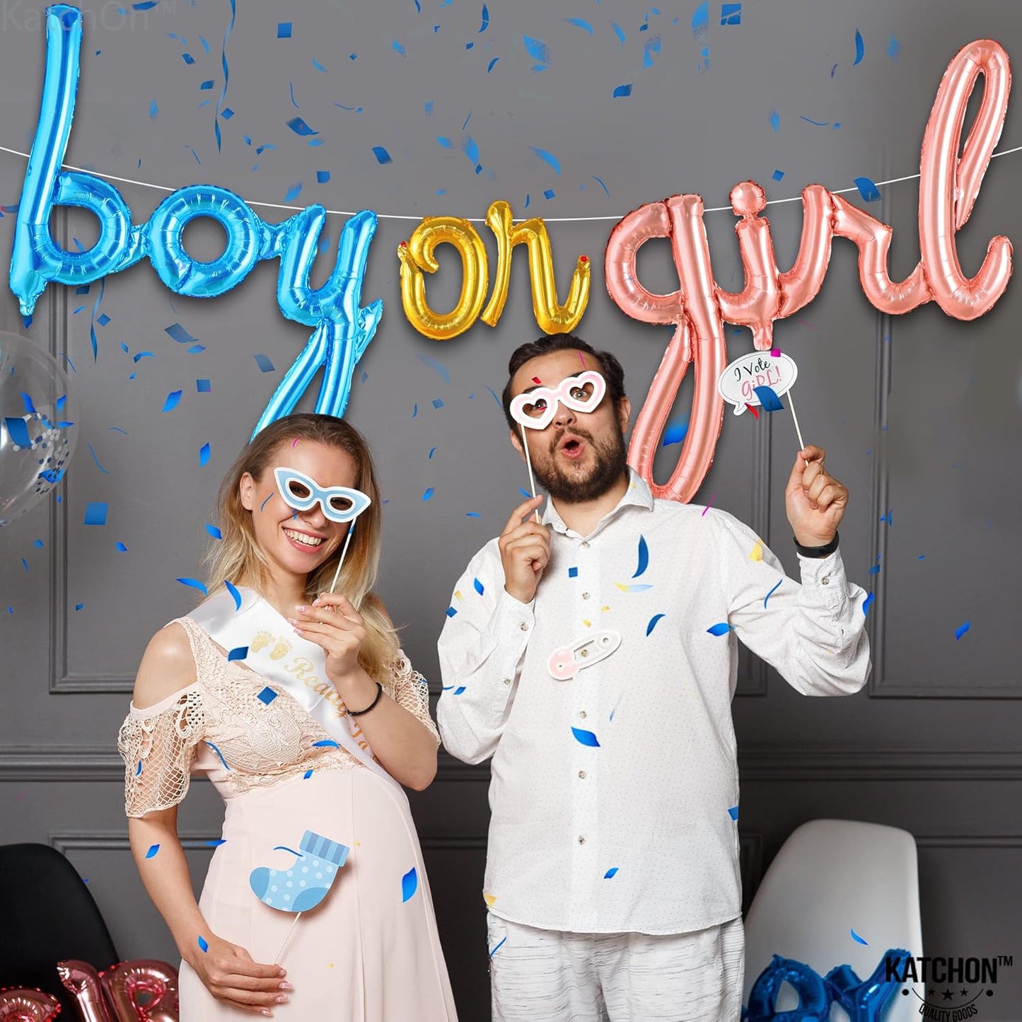 KatchOn, Boy or Girl Script Balloon - 36 Inch | Boy or Girl Balloons, Gender Reveal Decorations | Gender Reveal Sign, Baby gender reveal Balloons