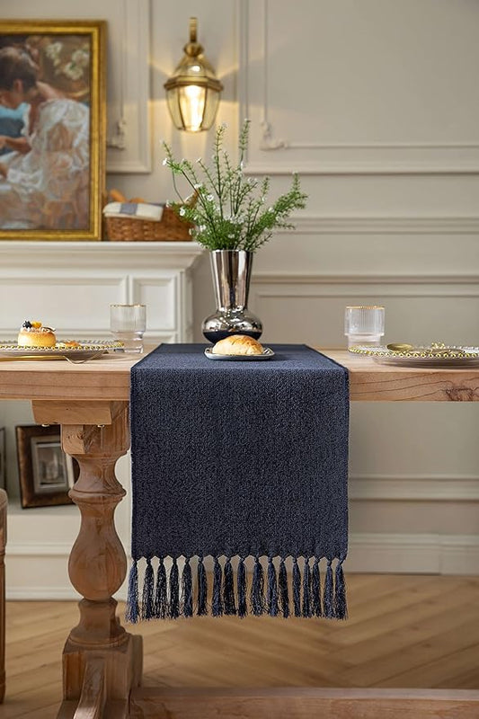 ZeeMart Navy Table Runners 48 Inches Long, Burlap Linen Style Rustic Farmhouse Table Runner, Small Short Boho Coffee Table Runner, 13x48 Inches, Navy