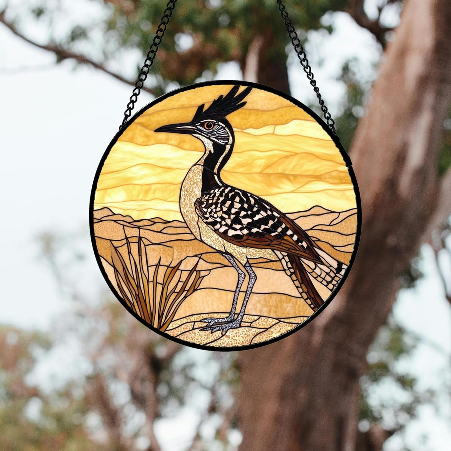 Stained Glass Window Hanging 4 Pcs Set Animals 7.8" - Desert Landscape Yellow Suncatcher Door Garden Sun Catcher Decor Birthday Christmas for Mom Woman Nana Men