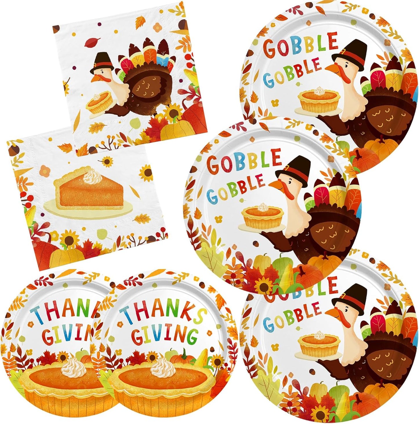 Thanksgiving Turkey Party Supplies Kit - Autumn-Themed Disposable Dinnerware Set with Plates and Napkins for 50 - for Thanksgiving Party Decoration