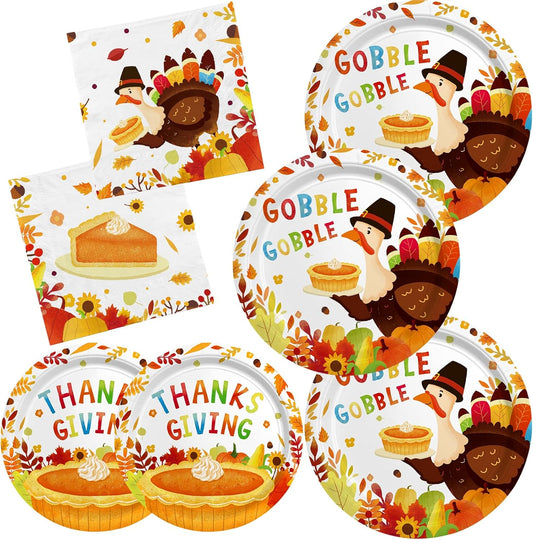 Thanksgiving Turkey Party Supplies Kit - Autumn-Themed Disposable Dinnerware Set with Plates and Napkins for 50 - for Thanksgiving Party Decoration