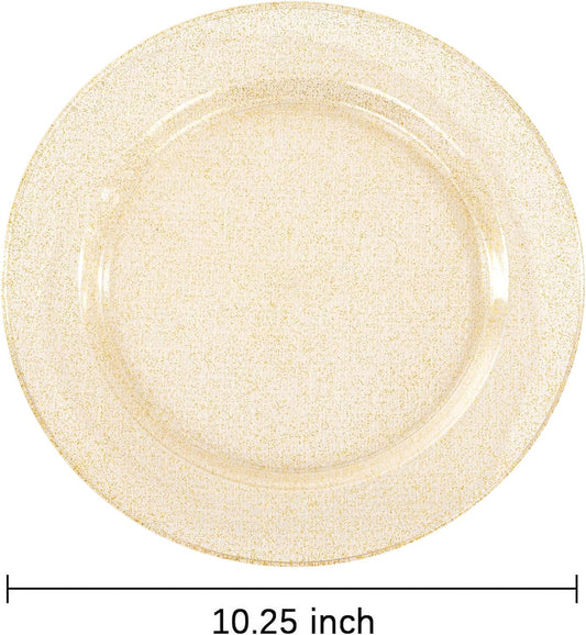 bUCLA 100PCS Gold Glitter Plastic Plates - 10.25inch Premium Plastic Glitter Disposable Dinner Plates - Ideal for Party & Thanksgiving