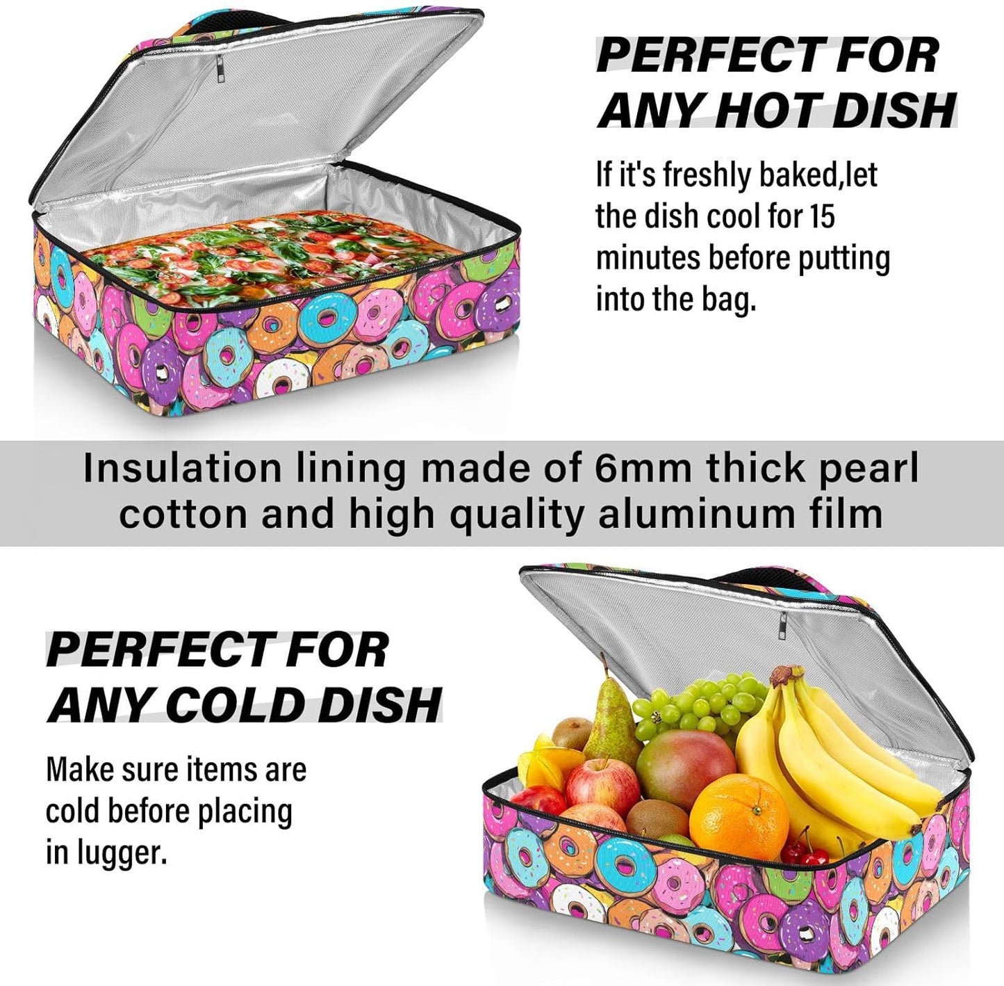 Casserole Carriers for Hot or Cold Food Reusable Casserole Dish Carrier Insulated Thermal Large Capacity Durable Perfect for Party Camping Family Gatherings Yellow Fish