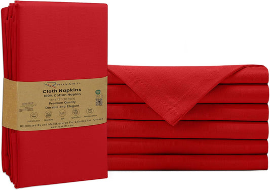 Ruvanti Premium Cloth Napkins Set of 6, 18x18 Inches, 100% Cotton, Washable, Soft & Absorbent, Perfect for Wedding, Christmas, ‎Thanksgiving Dinners - Flame Scarlet