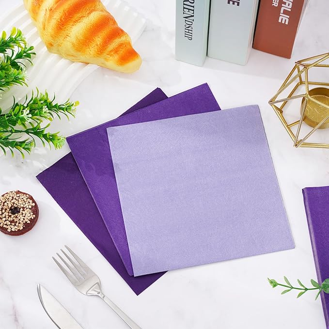 Whaline 150 Pack Purple Napkins 6.5 x 6.5 Inch 3 Colors Graduation Luncheon Napkins Purple Theme Disposable Paper Napkins Dinner Napkins for Party Celebration Gathering Grad Supplies Table Decorations