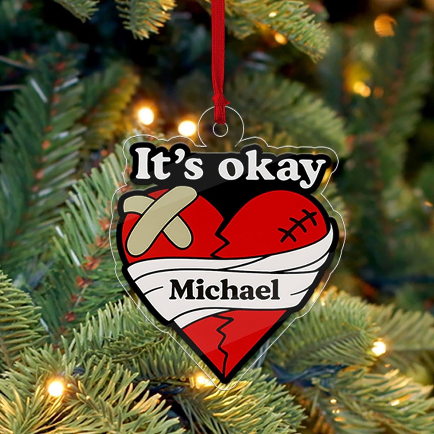 Personalized It's Okay Broken Heart Acrylic Ornament, Funny Ornament Gift, Holiday Xmas Decor, Gift For Friends, Breakup Gift Acrylic Ornament – Personalized Christmas Tree
