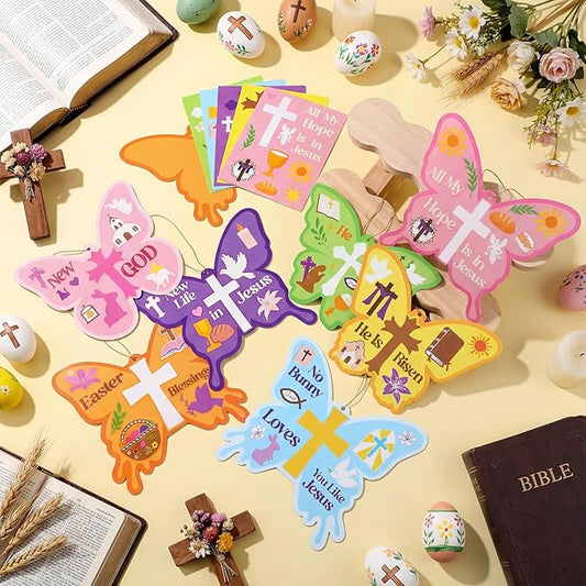 Frienda 48 Set Spring Butterfly Crafts Kit for Kids Christian Religious Butterfly Paper Craft with Stickers Sunday School DIY Kits Make Your Own Decor for Church Party VBS Classroom Activity