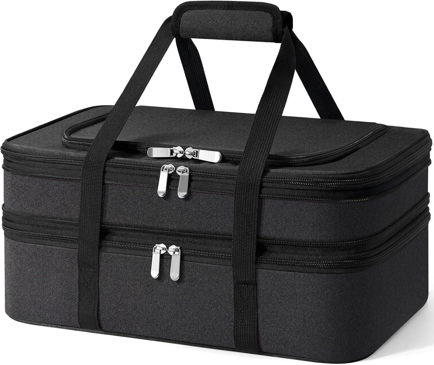 Insulated Double Casserole Carrier - Portable Casserole Carriers for Hot or Cold Food Lunch Tote Warmer or Cooler Bag for Potluck Parties Picnic Cookouts, Fits 9" x 13" Baking Dish -Black
