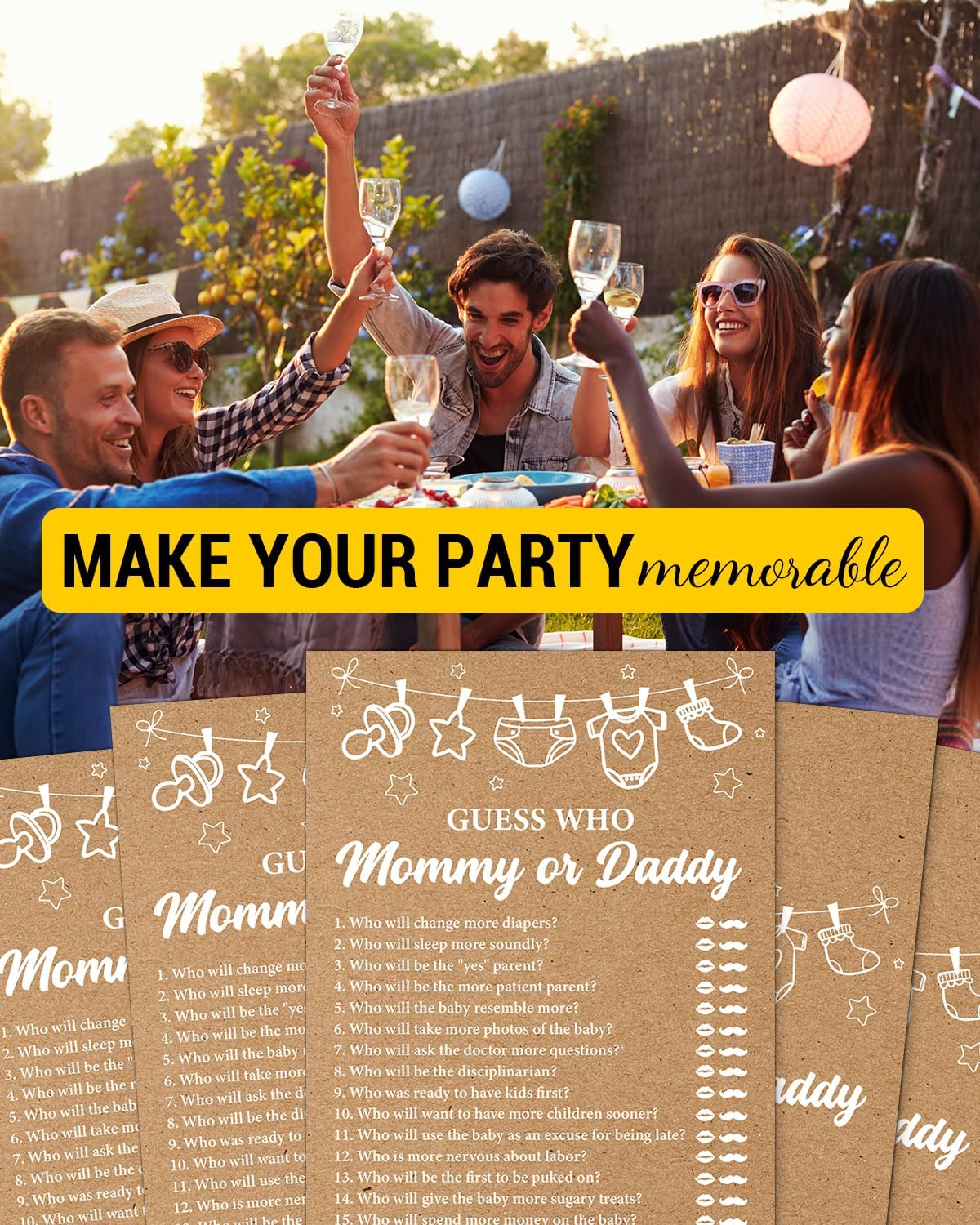 Guess Who Mommy or Daddy Baby Shower Game, Funny Baby Shower Games for Girl or Boy, 20 Minimalist Guess Who Game Cards