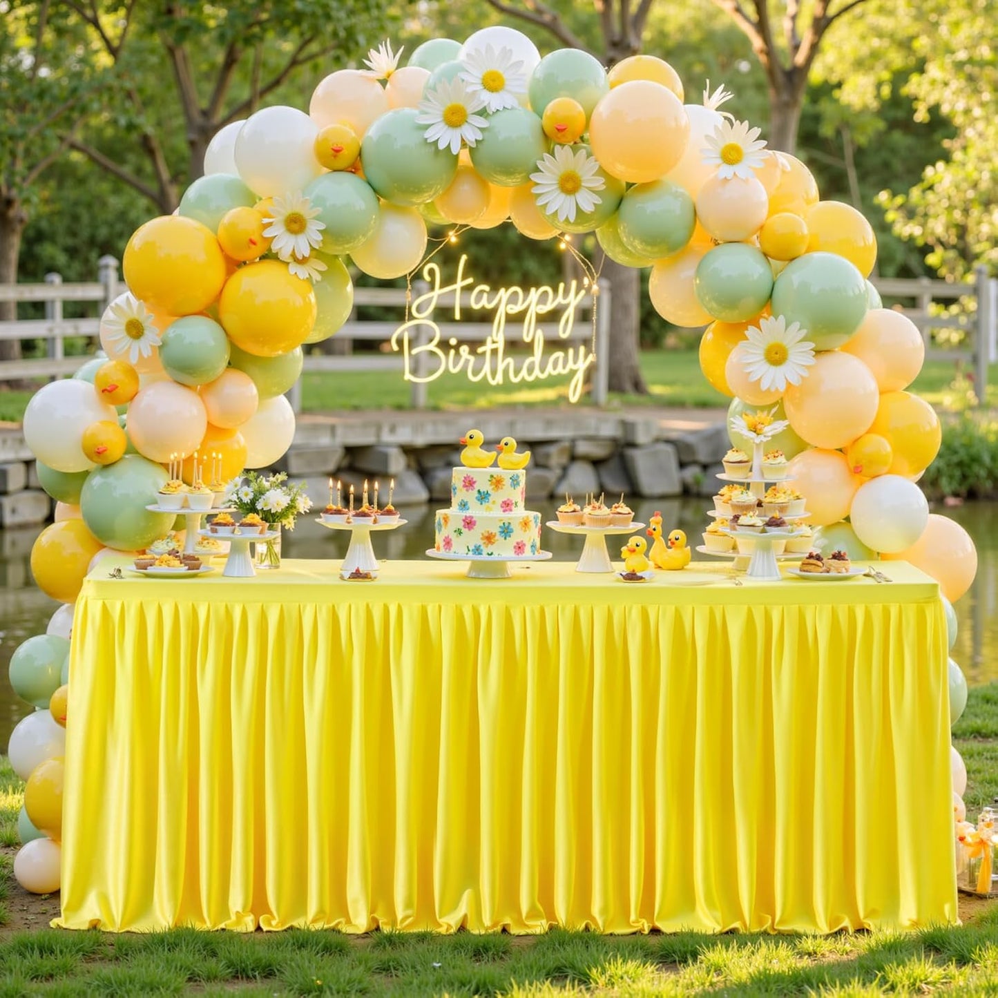 1 Pack Yellow Rectangle Table Clothes for 6 Foot Tables, Polyester Wrinkle Free Fitted Tablecloths 6ft Stretch Table Cover with Skirt for Wedding, Birthday, Parties, Trade Show, Craft Show