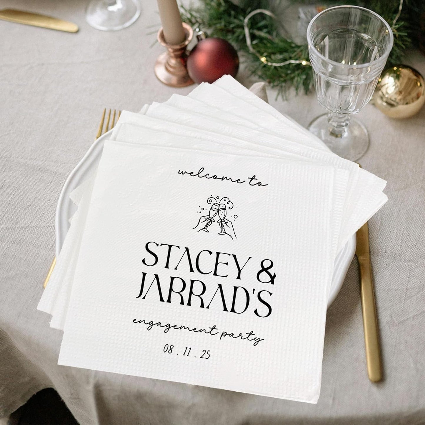 Luxury Custom Pack 15pcs Engagement Napkins, Engagement Napkins for Party, We're Engagement Napkins, Engagement Beverage Cocktail Luncheon Dinner Napkins 1