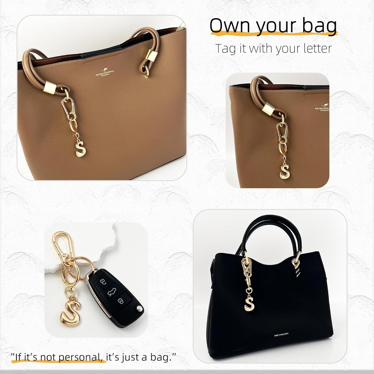 Gold Bubble Heart Initial Bag Charms for Handbags – Cute Initial Letter Keychain for Women, Purse Charms, Gold Gift