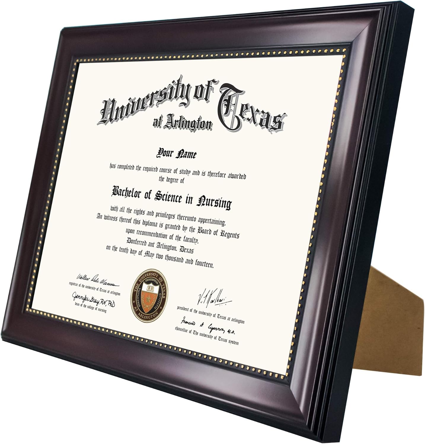 GraduationMall 8.5x11 Certificate Diploma Frame, UV Protection Acrylic, Mahogany with Gold Beads