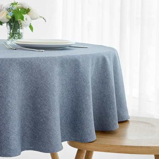 maxmill Round Linen Textured Tablecloth Spill-Proof Stainproof Wrinkle Free Washable Fabric Table Cloth for Circular Table Cover, Dining Room Buffet Banquet Party Holiday Dinner, 70 Inch Demin Blue