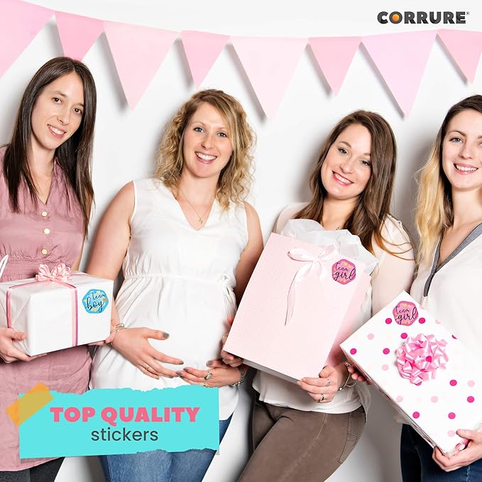 CORRURE Gender Reveal Stickers with Gold Foil for Voting Games and Party Supplies (80pcs) - Easy to Stick and Peel-Off - 2.0" Team Boy and Team Girl Labels for Baby Showers or Gender Reveal Party