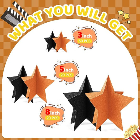 70 Pcs Orange and Black Star Centerpieces Halloween Party Birthday Graduation Decorations 3D 2025 Table Decor 3 Sizes 8" 5" 3" Citrus Thanksgiving Trick or Treat Spooky Ghost Party Bar Decoration