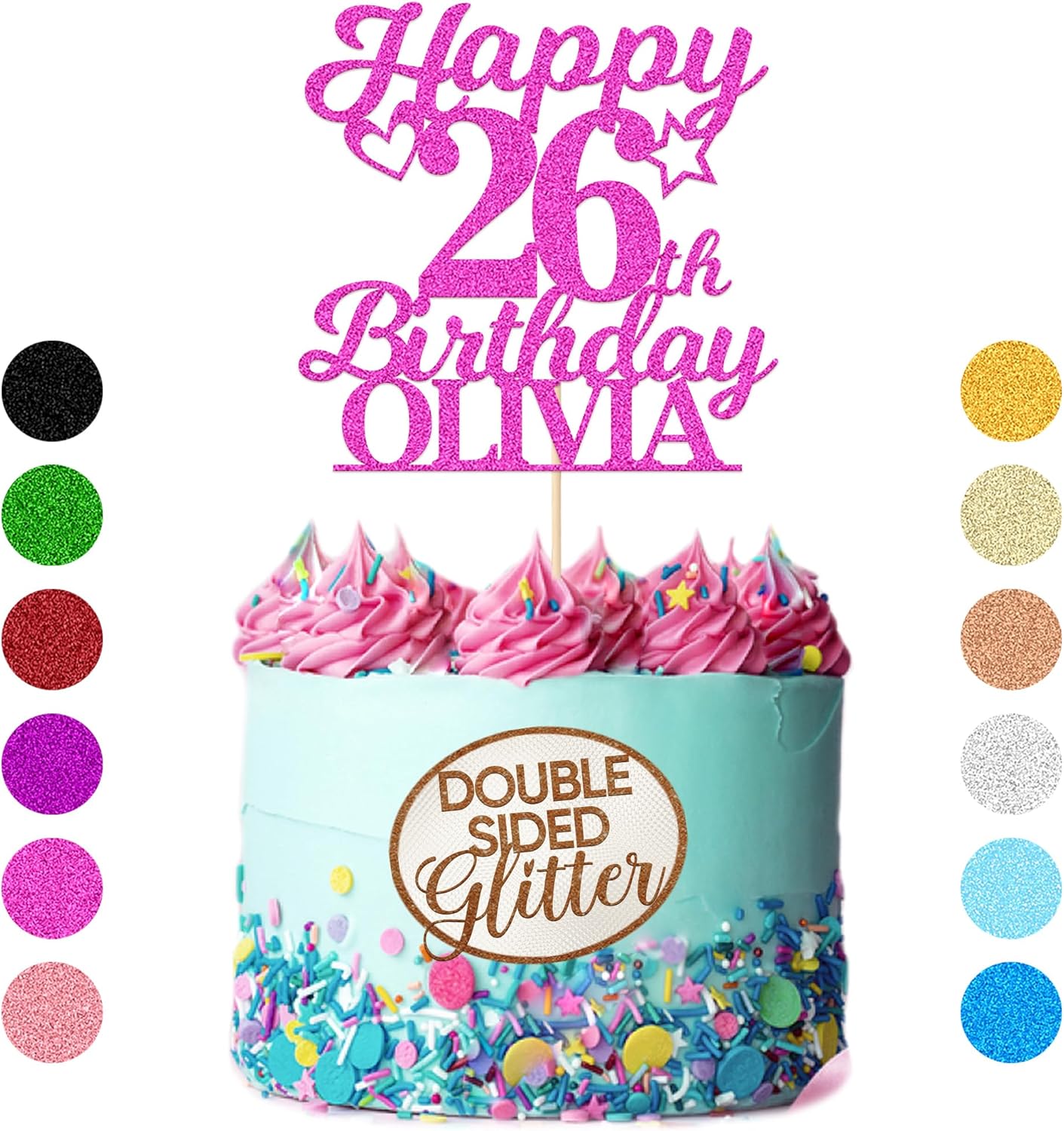 Personalized Happy Birthday Cake Toppers Birthday Cake Topper Gifts for Women Men Custom Glitter Cake Toppers with Any Name & Age for 18th 21st 30th 40th 50th 60th Cake Decorations (Pink)