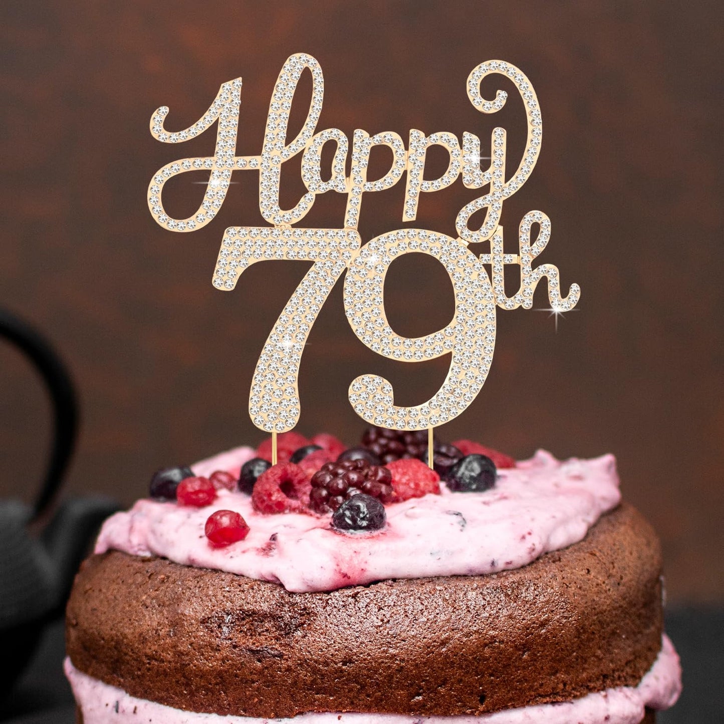 Happy 79th Birthday Decorations,79th Birthday Gold Rhinestone Cake Topper - Cheers to 79 Years Old Bday Party Metal Sparkly Cake Centerpieces Sign.