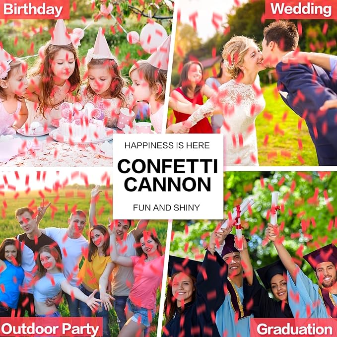 Confetti Cannon 12 Pack Red Biodegradable 12 Inch Party Popper Shooters Bulk for Baby Shower, Wedding, Birthday, Graduation, Party Celebrations