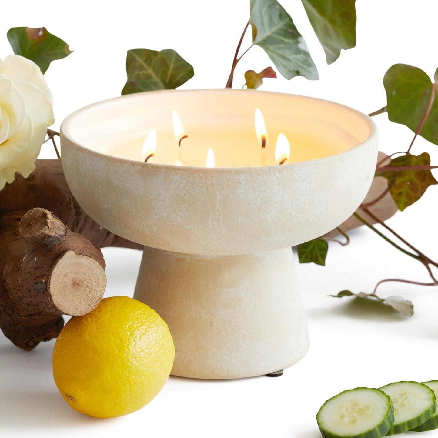 BLUEME Renew - Ivy & Rose, Luxury Candle w/Essential Oils, 5 Wick, Hand-Poured Soy, Cotton Wick, Ceramic