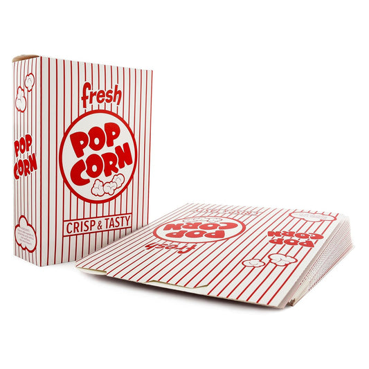 Snappy 4J Red & White Striped Close Top Popcorn Boxes, Popcorn Containers Bulk 50 Count, Movie Night Supplies 2.3 oz. Capacity, 5.75" x 2.5” x 8.5”